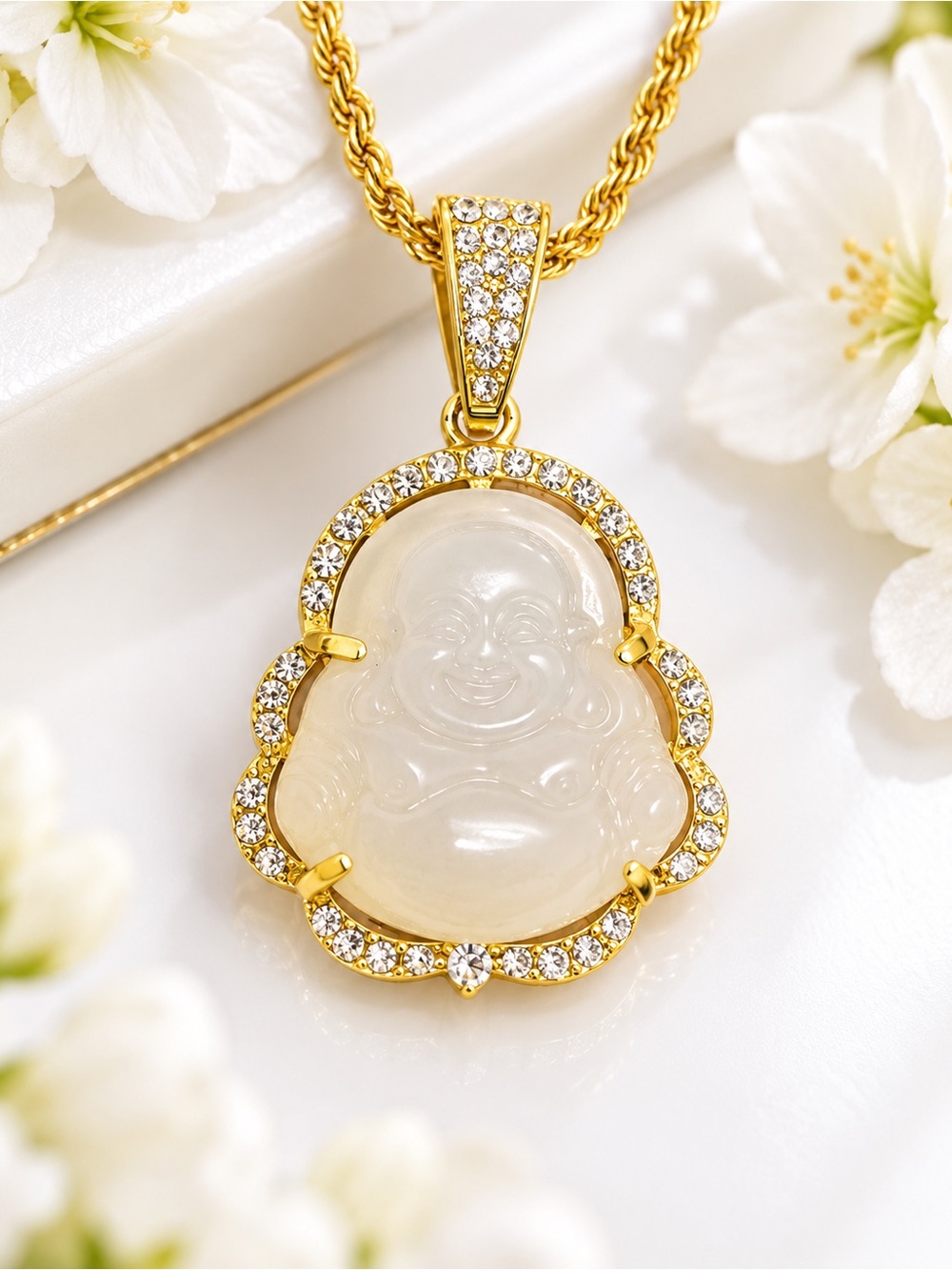 Gold Buddha Jade Pendant Necklace - White Jade Buddha Pendant by - Picture 3 of 6